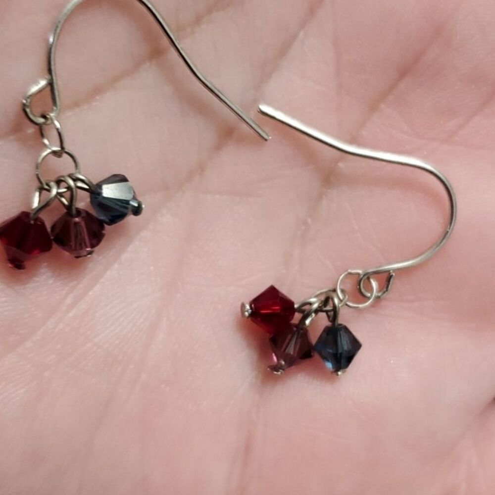 Sterling silver earrings dangling beads blue red purple